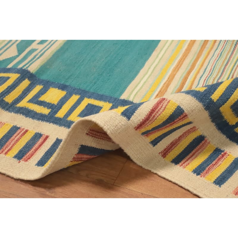 Hand Woven Oriental 100% Wool Carpet Southwestern Tribal Multi-Colored Kilim Area Rug - 5' 10'' X 4' 3''