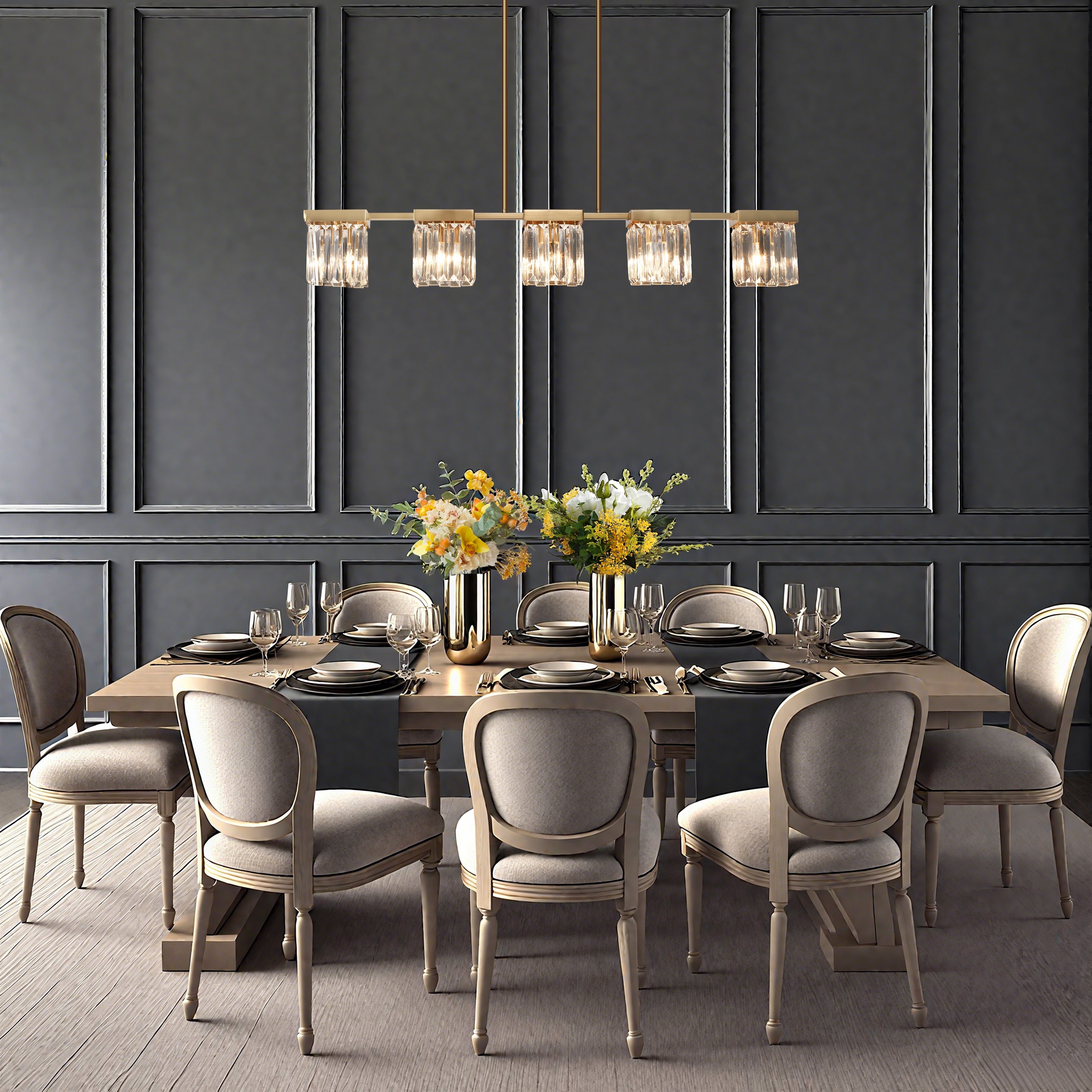 Diore Modern 5-Light 40" W Crystal Chandelier Glam Brass Kitchen Island Light - W 40.2" x D 5" x H 6"