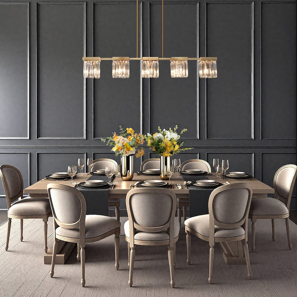 Diore Modern 5-Light 40" W Crystal Chandelier Glam Brass Kitchen Island Light - W 40.2" x D 5" x H 6"