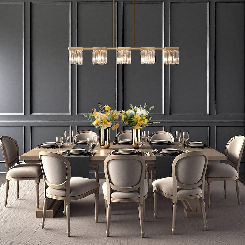 Diore Modern 5-Light 40" W Crystal Linear Chandelier Glam Brass Kitchen Island Light - W 40.2" x D 5" x H 6"