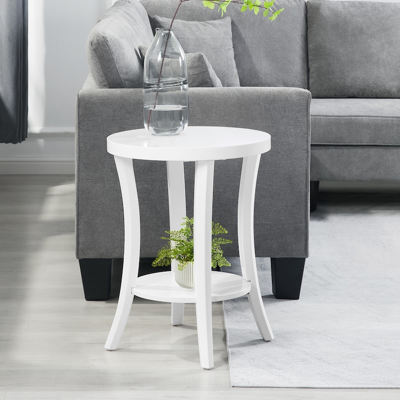 Round End Table with Shelf Elegant Veneer Finish with Thick Apron and Bottom Storage for Modern Living Spaces - 18