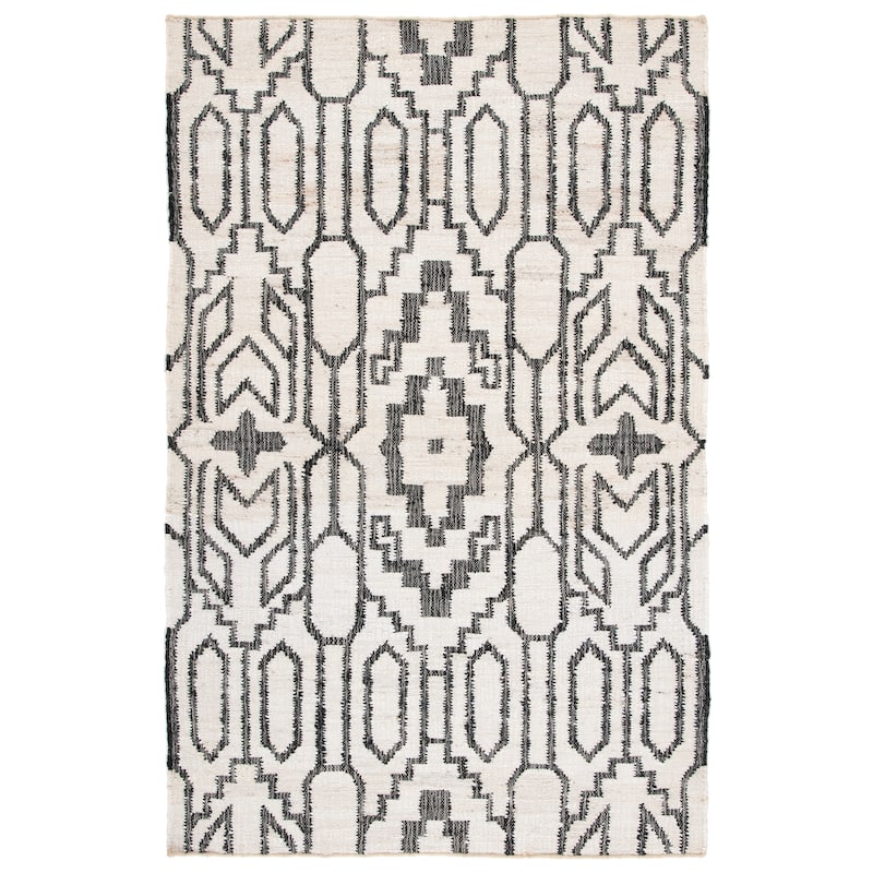 SAFAVIEH Natural Fiber Erla Boho Jute Rug - 6' Square - Ivory/Black