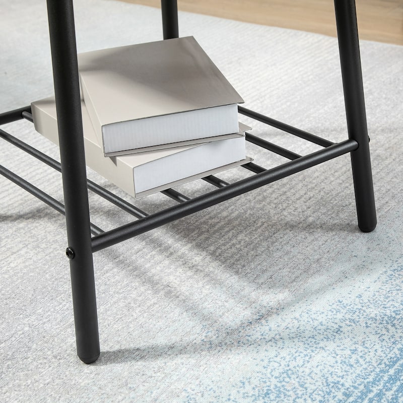 HOMCOM Side Table with 2-Tier Storage, End Table with Metal Frame for Living Room