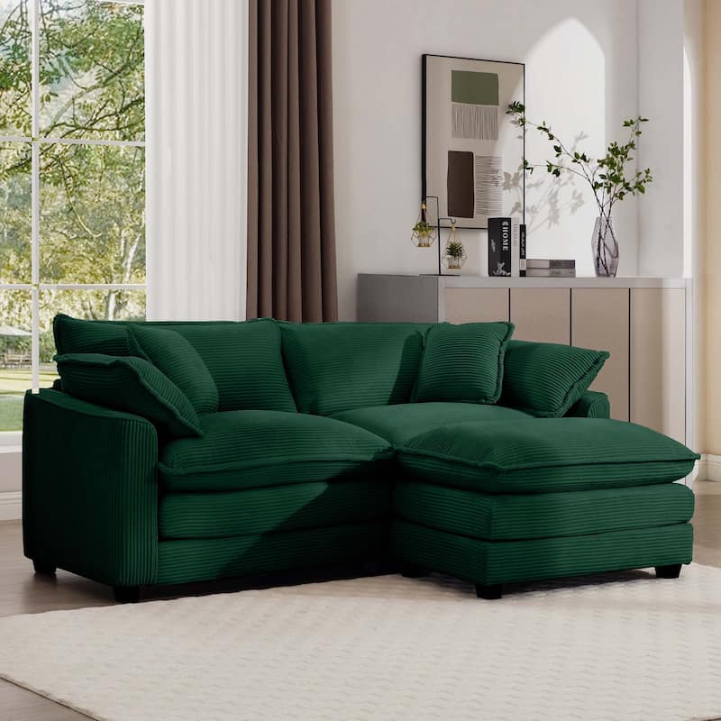 Corduroy Cloud Upholstered Modular L-Shaped Sectional Sofa with Removable Ottoman and 4 Pillows