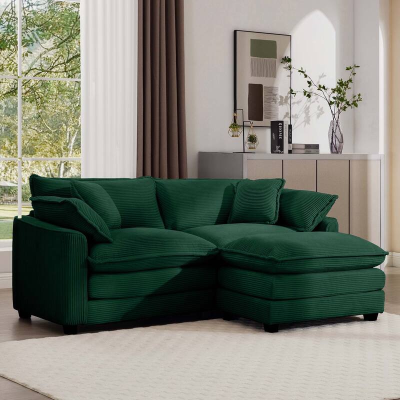 Modular Loveseat with Corduroy Upholstery, Memory Foam Cushions, and Footrest