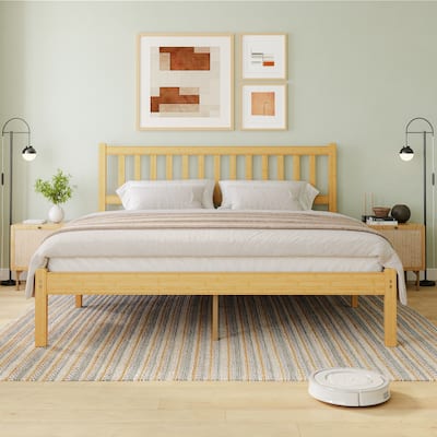 37 Inch Solid Bamboo Bed Frame with Headboard, Stylish & Sturdy Sleep Solution