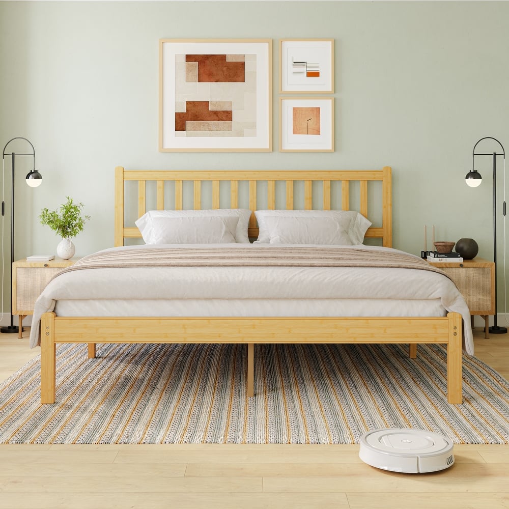 37 Inch Solid Bamboo Bed Frame with Headboard, Stylish & Sturdy Sleep Solution