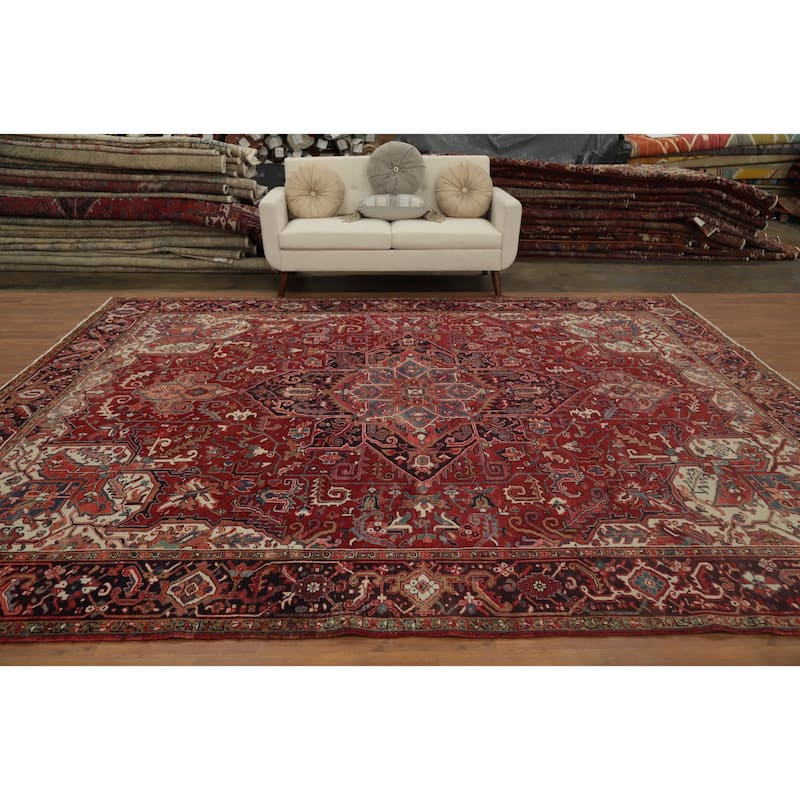 Hand Knotted Oriental 100% Wool Carpet Traditional Medallion Red Heriz Area Rug - 12' 2'' X 10' 0''