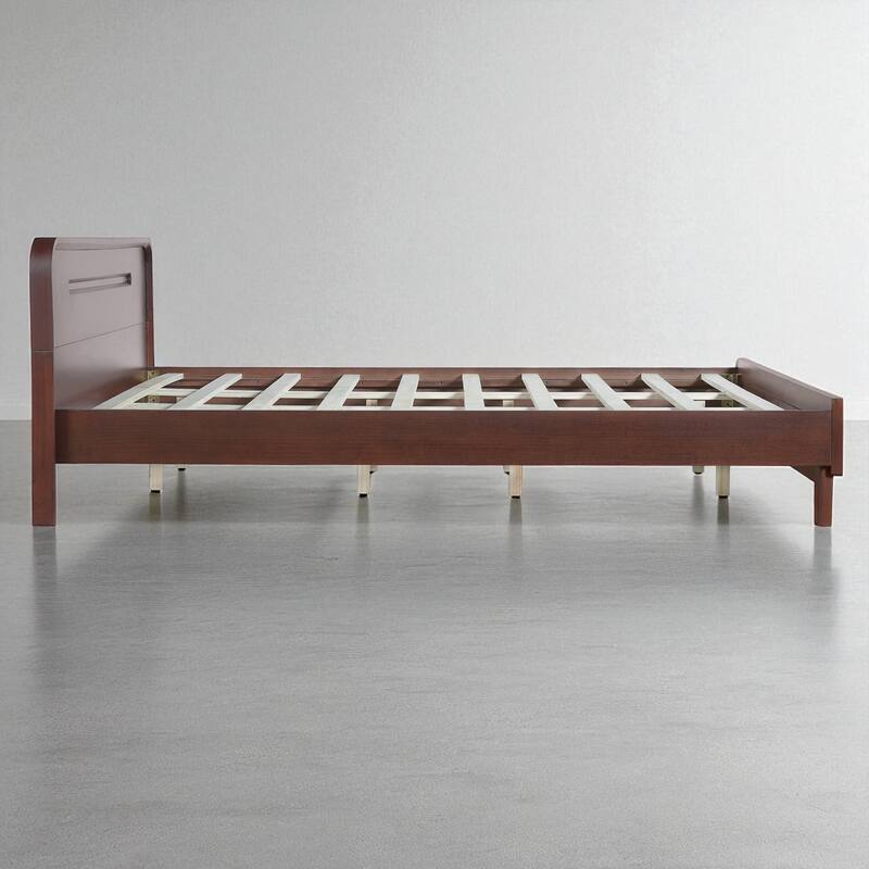 Queen/King Size Bed with Solid Pine Wood Frame, No Box Spring, Stable, Elegant Headboard