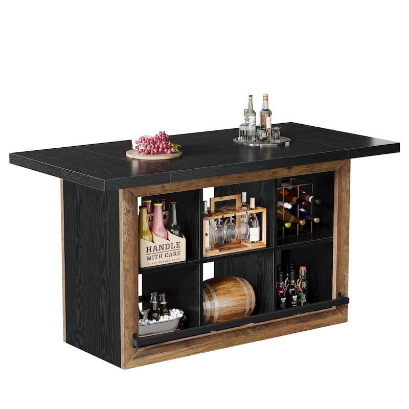 Counter Height Bar Table with Storage, Home Bar Cabinet Unit, Large Pub Table Kitchen Dining Room Accent Bar Console