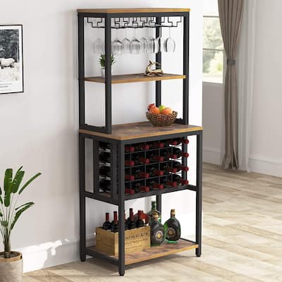 Freestanding Wine Rack with Glass Holder and Wine Storage