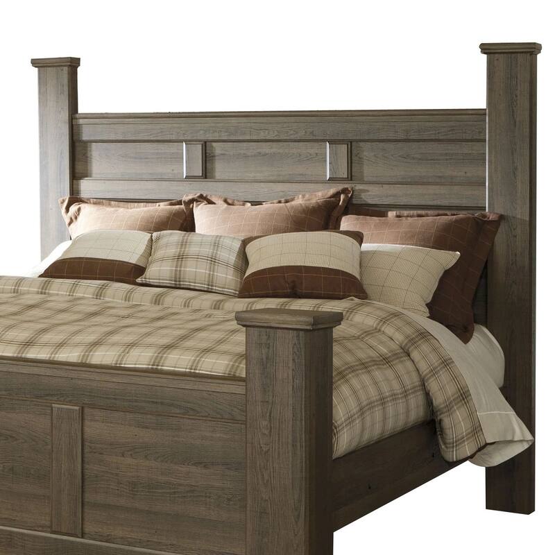 Joi King Size Poster Bed, Plank Design, Aged Oak Brown Rough Sawn
