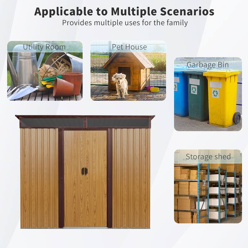 8 x 6FT Garden/Lawn Metal Storage with Transparent Plate and Lockable Sliding Doors - 68.50in. W X93.75in.D X77.25in. H