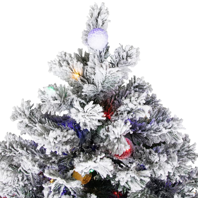 Pre-Lit Full Flocked Glacier Pine Artificial Christmas Tree - 7.5' Multi LED - 7.5 Foot