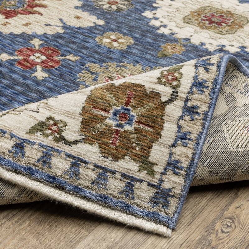 Style Haven Henretta Bordered Floral Blue/ Ivory Fringe Edge Area Rug