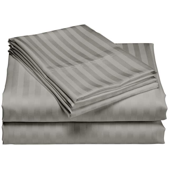 1200 Thread Count Cotton Deep Pocket Luxury Hotel Stripe Sheet Set - Grey - Twin