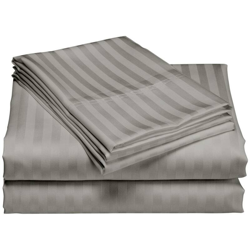1200 Thread Count Cotton Deep Pocket Luxury Hotel Stripe Sheet Set - Silver - Queen