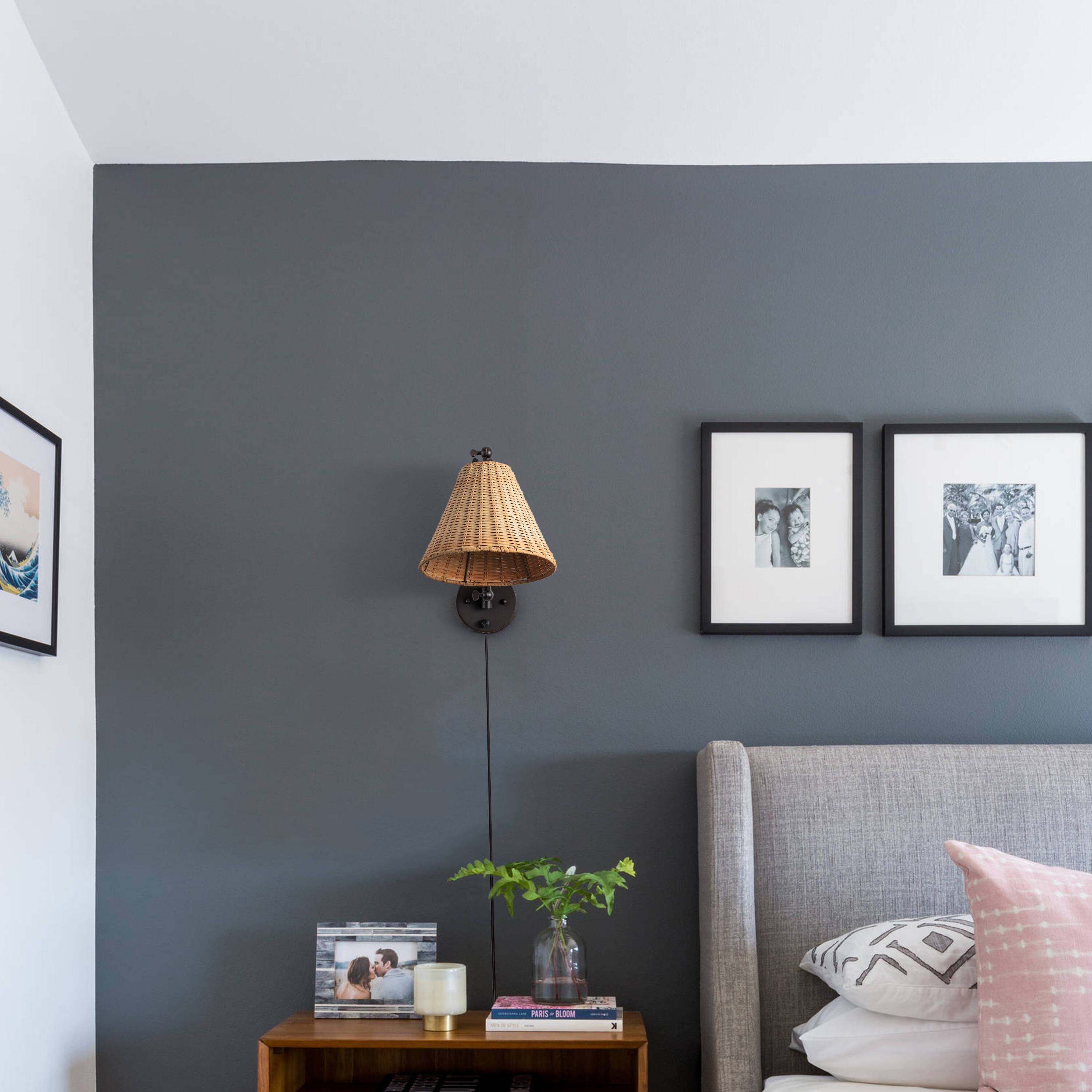 C Cattleya 1Light Woven Rattan Plugin Swing Arm Wall Sconce Indoor