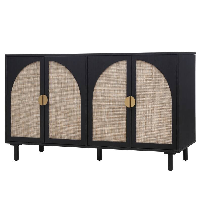 Engineered Rattan Sideboard Accent Storage Cabinet 4 Door Buffet Cabinet