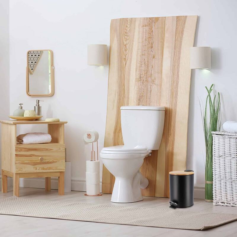 Stylish Trash Can with Bamboo Lid and Pedal, 2.5L Capacity - 9.2" H x 8" L x 8" W