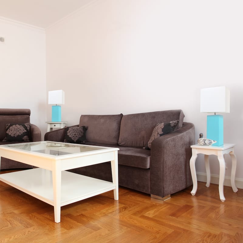 21 in. Aqua Finish Table Lamp with White Shade, Sturdy Table Lamp for Living Rooms and Bedrooms, Set of 2