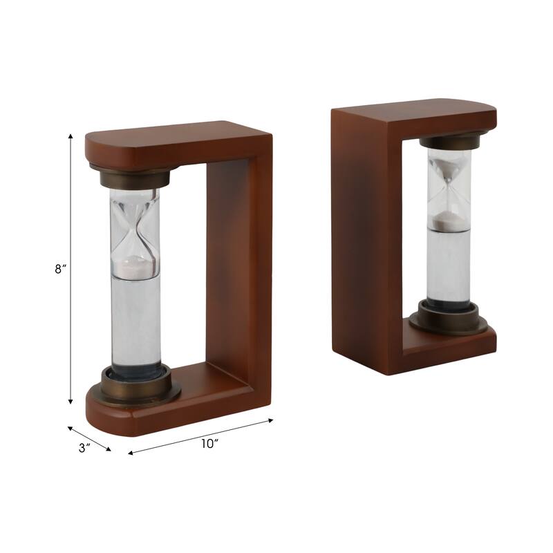 Decorative Hourglass Sand Timer Bookends - Set of 2, 8", Brown - 10.0"