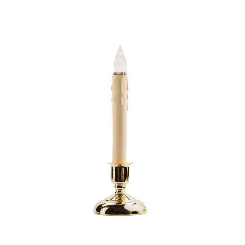 LED Window Candles with Timer - 9" - Beige and Brass Finish - Set of 4 -