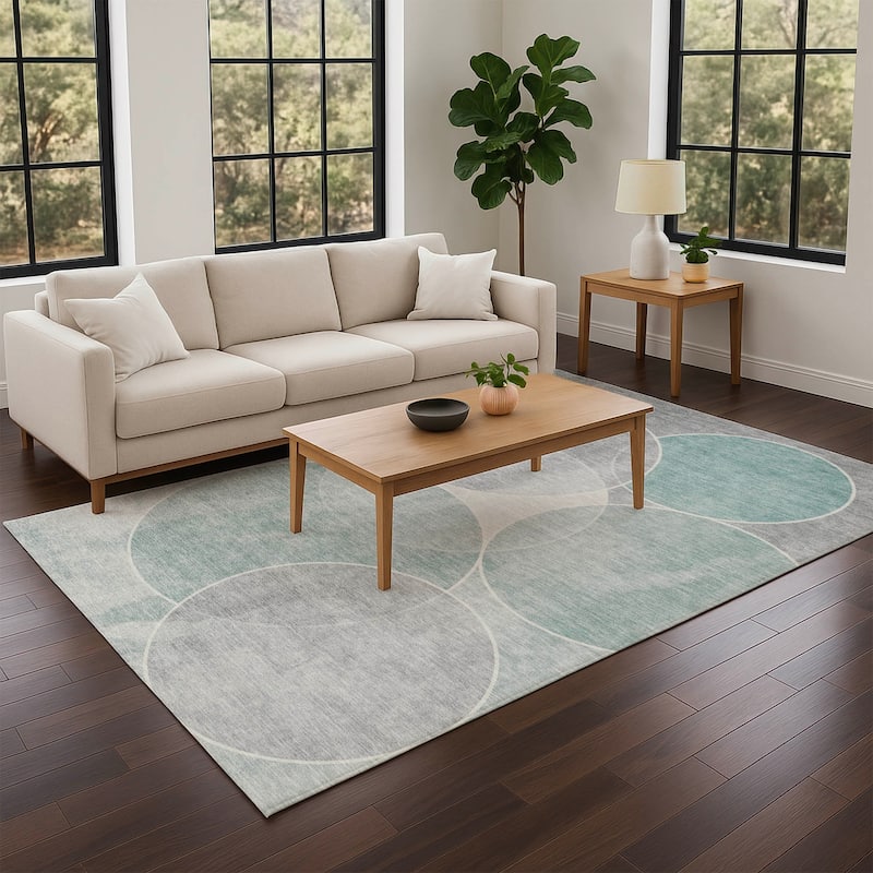 Machine Washable Indoor/ Outdoor Abstract Circles Chantille Rug