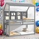 preview thumbnail 2 of 16, Twin House Loft Bunk Bed Kids Bed with Guardrails Semi-enclosed Roof Bedside Shelves and Ladder, Grey
