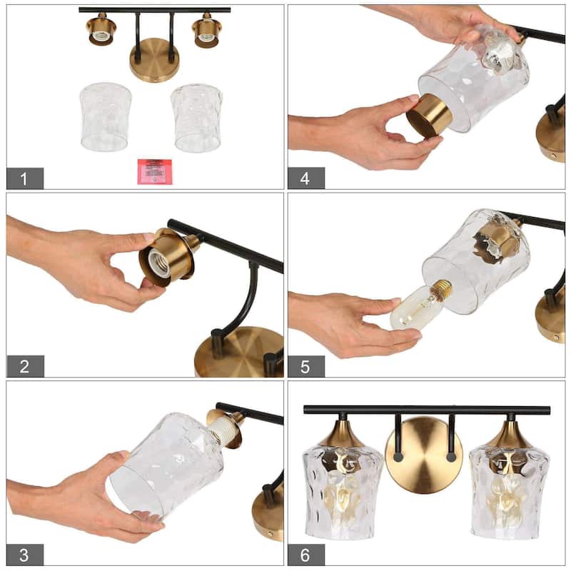 Modern Black Gold Bathroom Vanity Light Hammered Glass Wall Sconces Lamps with 1/2/3/4 Lights