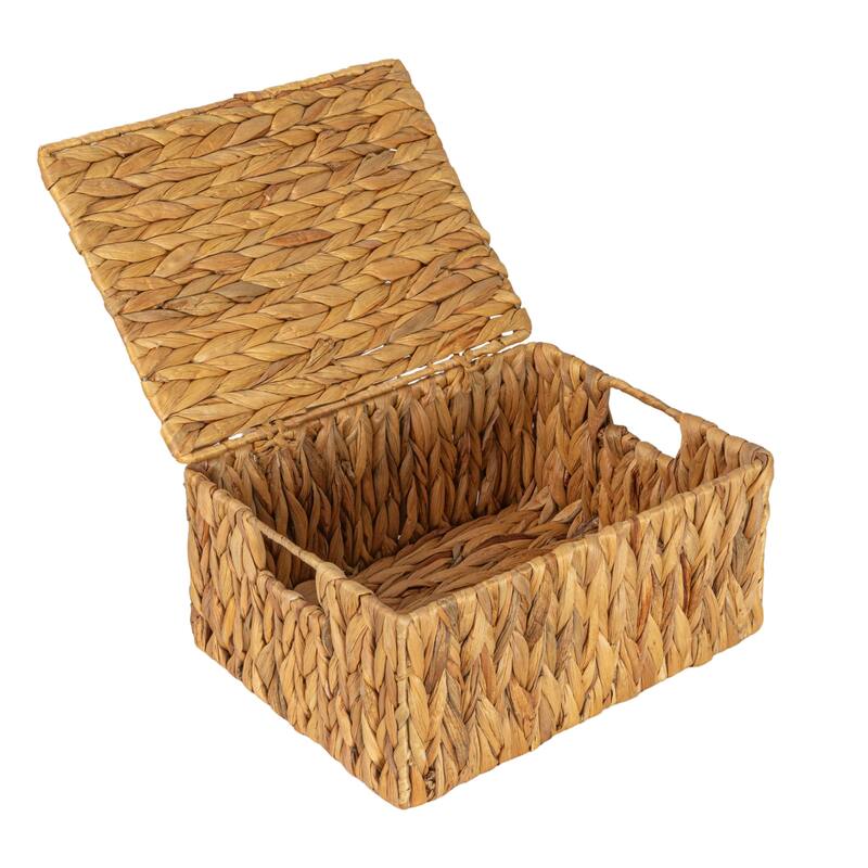 Household Essentials Water Hyacinth Nesting Basket Set with Lid, Set of 3 - 14.2"L x 11.0"W x 7.1"H
