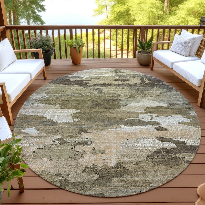 Machine Washable Indoor/ Outdoor Abstract Casual Chantille Rug - Khaki - 8' x 8'
