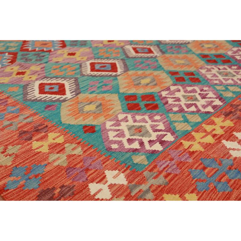 Kilim Oriental Area Rug Hand-Woven Tribal Wool Carpet - 8'2"x 9'8"