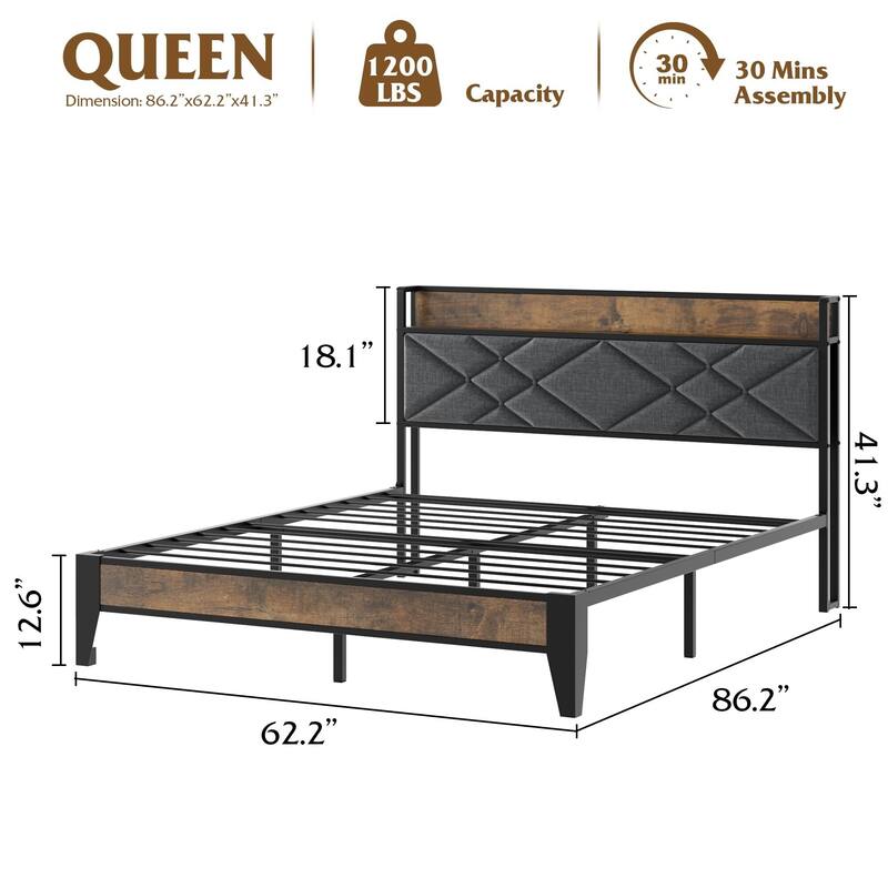 Bed Frame with Storage Headboard
