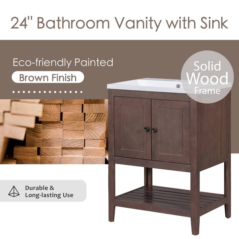 24" Modern Sleek Bathroom Vanity Elegant Ceramic Sink