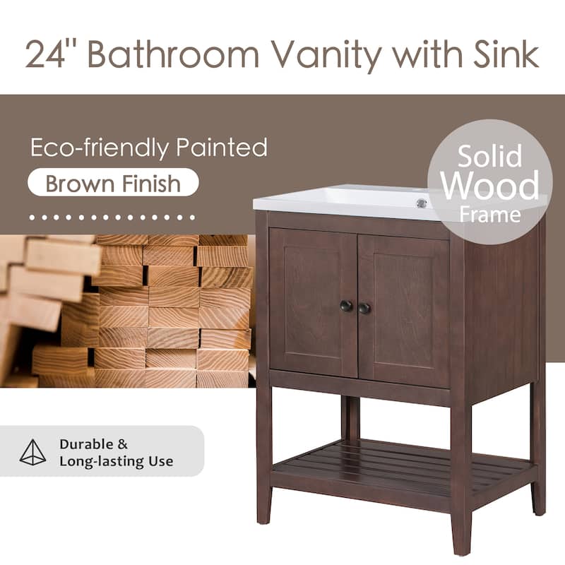 GDFStudio - Genevieve 24" Modern Bathroom Vanity with Ceramic Sink and Solid Wood Frame, Open Shelf Design