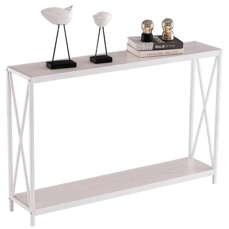 Rustic Oak Console Table with Metal Frame for Entryway Hallway or Behind Sofa - 43.3" x 9" x 29"
