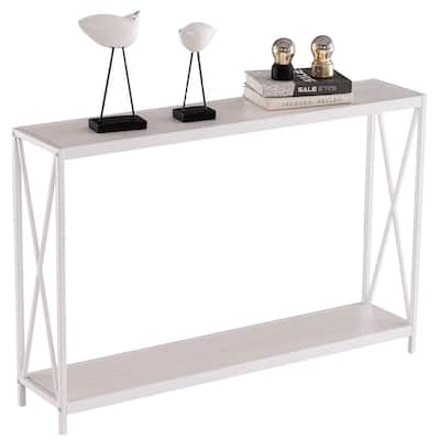Rustic Oak Console Table with Metal Frame for Entryway Hallway or Behind Sofa - 43.3" x 9" x 29"
