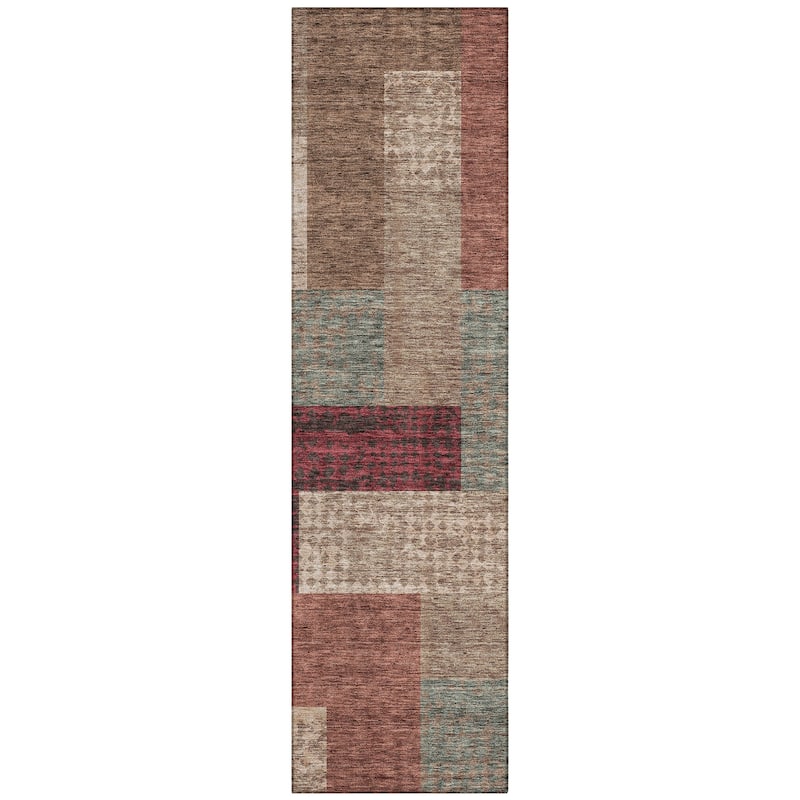 Machine Washable Indoor/ Outdoor Modern Blocks Chantille Rug