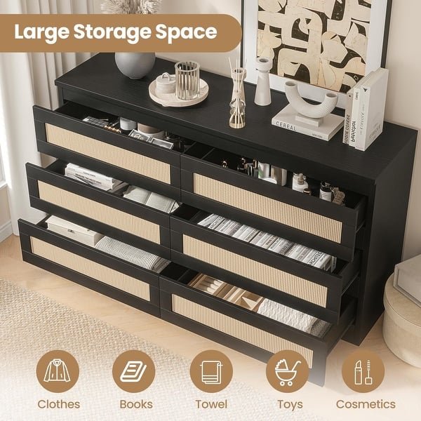 6 Drawer Dresser, Rattan Chest of Dressers