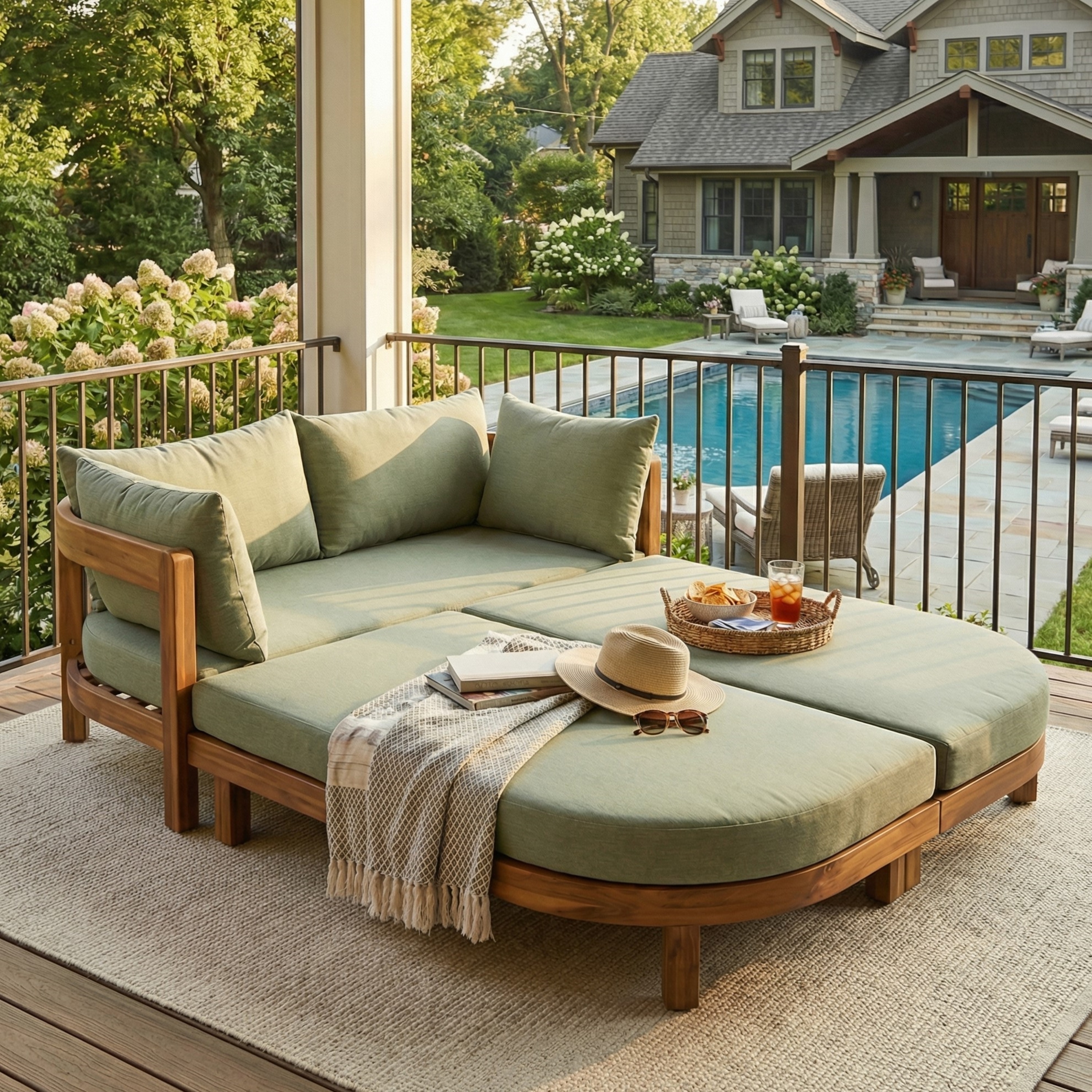 Christopher Knight Home - Donovan Outdoor Daybed Acacia Wood with Cushions and Waterproof Protective Cover