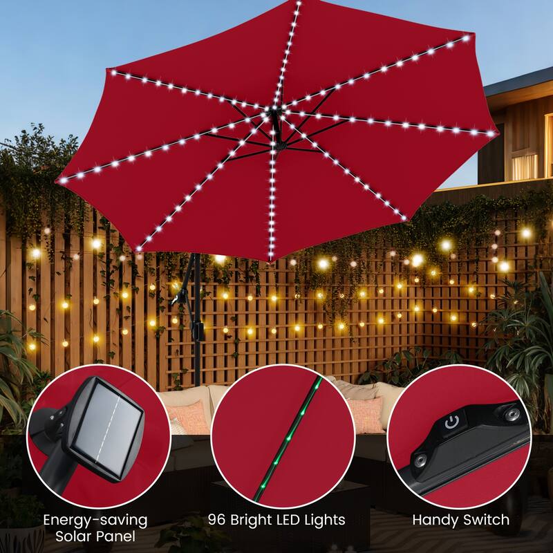 Costway 10 FT Solar Offset Hanging Umbrella with Base Patio Cantilever