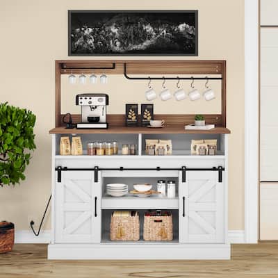Moasis Farmhouse Coffee Bar Cabinet - 15.1"D x 47.2"W x 51.5"H