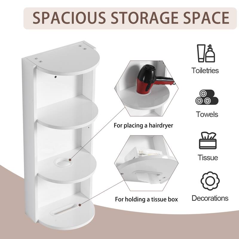 Wall Mounted Cabinet Floating Side Cabinet with Towel Shelf, Modern Storage Rack with 3 Adjustable Shelves