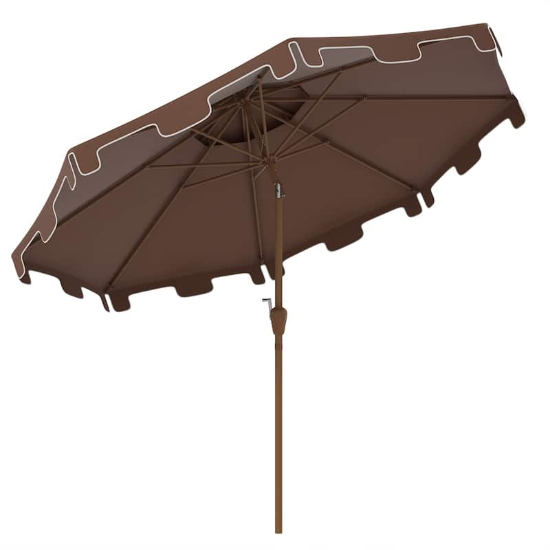 9-Foot Patio Umbrella with Tilt and Crank, Double Top Ruffled Outdoor Market Umbrella, 8 Ribs, Brown - Brown