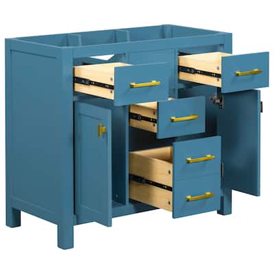 36''Bathroon Vanity without SINK,Single Cabinet with 4 Drawers & 2 Cabinets,Storage Cabinet,Solid Wood Frame Vanity Only