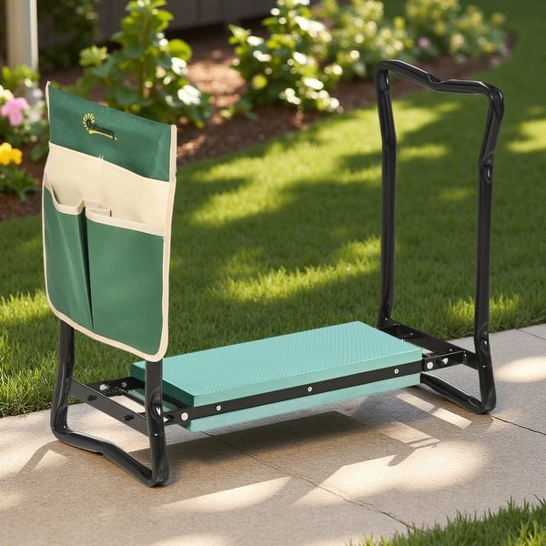 Folding Garden Bench with Kneeling Pad and 1 Large Side Tool Pouch ...