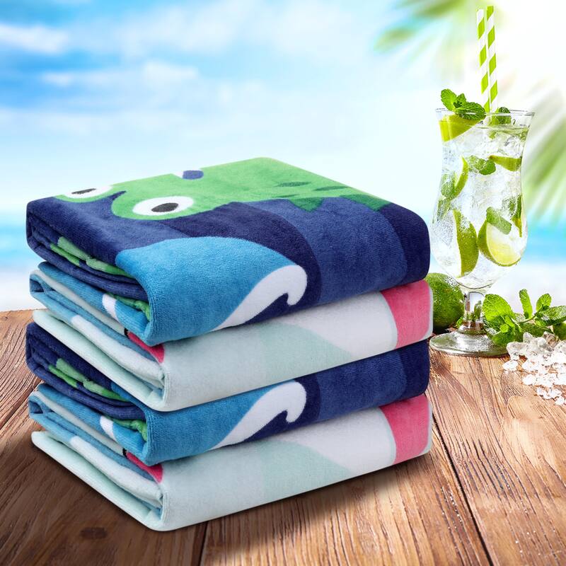 Cotton Cartoon Pattern Beach Towel, Quick Dry and Absorbent Large Lightweight Towels for Travel, Sports, 32" x 64"
