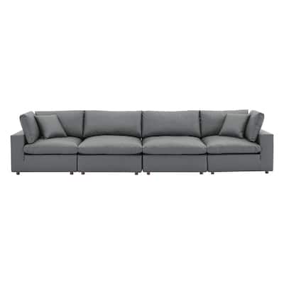 Commix Down Filled Overstuffed Vegan Leather 4-Seater Sofa