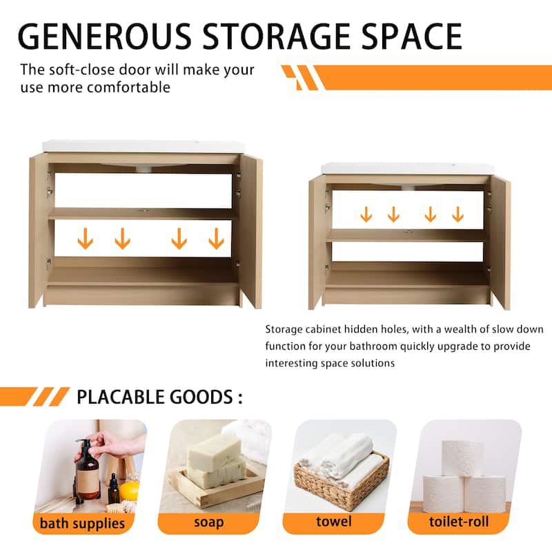 Bathroom Vanity With Resin Sink In 36/42/48 Inch, Freestanding Bathroom Vanity With Soft Close Doors And Shelf